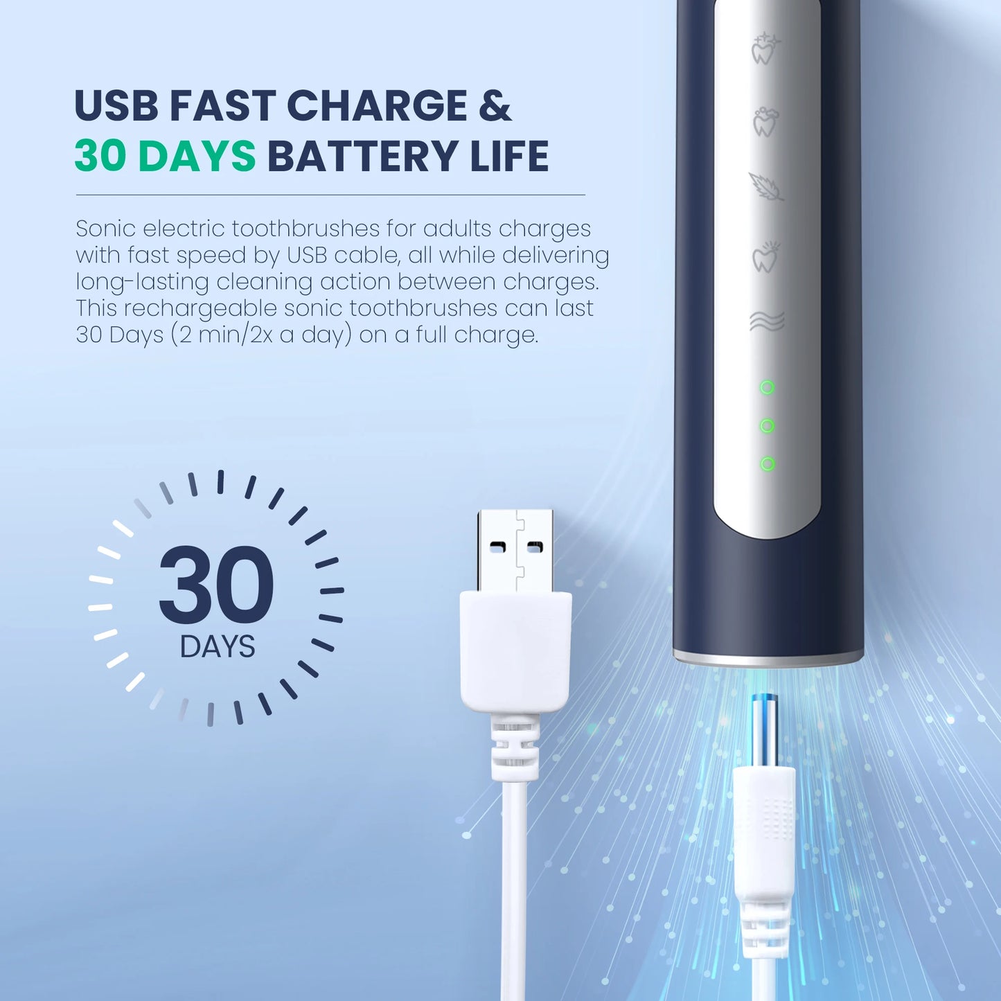 -1 Electric  Toothbrush with 10 pcs Replacement Heads /Rechargeable&  Waterproof