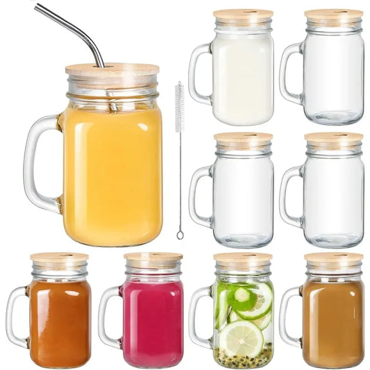 9 Pack 16 Oz Mason Jar with Bamboo Lid and Straw
