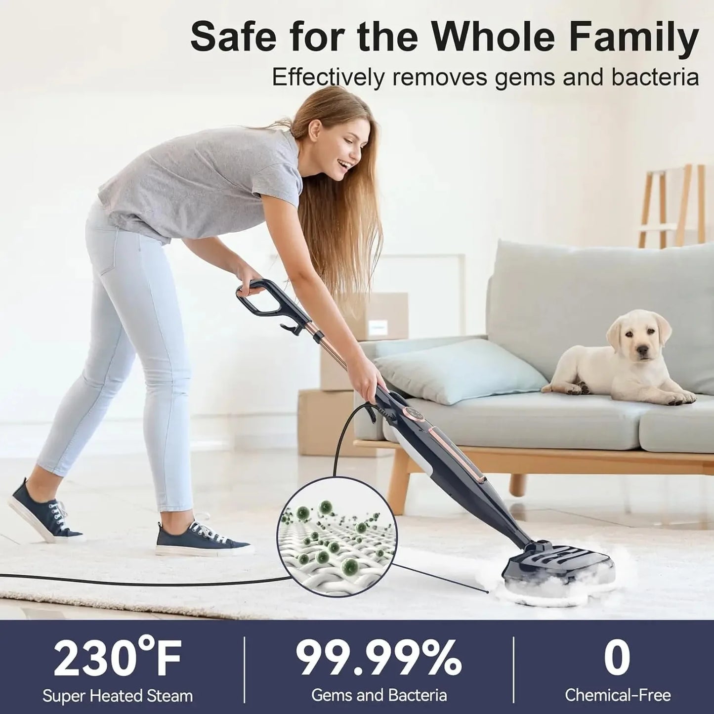 VM6 Scrubbing Steam Mop with Rotating Mop Pads 10 In 1 Lightweight Spin Mop & 3 Steam Modes & LED Headlights for Hard Floor Tile
