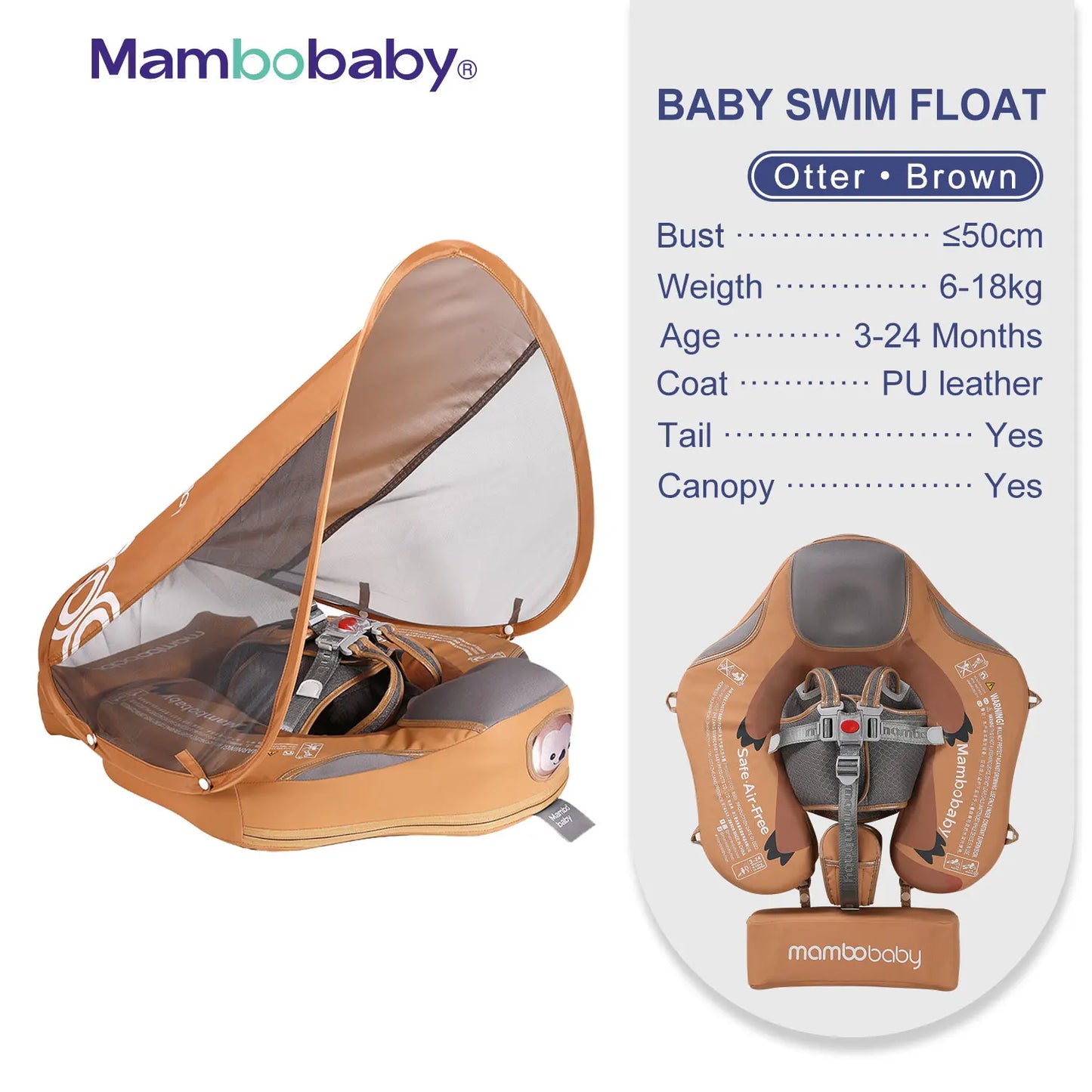 Mambobaby Baby Float with Sunshade Canopy and Crotch Strap Inflatable Safe Core Swimming Pool Accessory