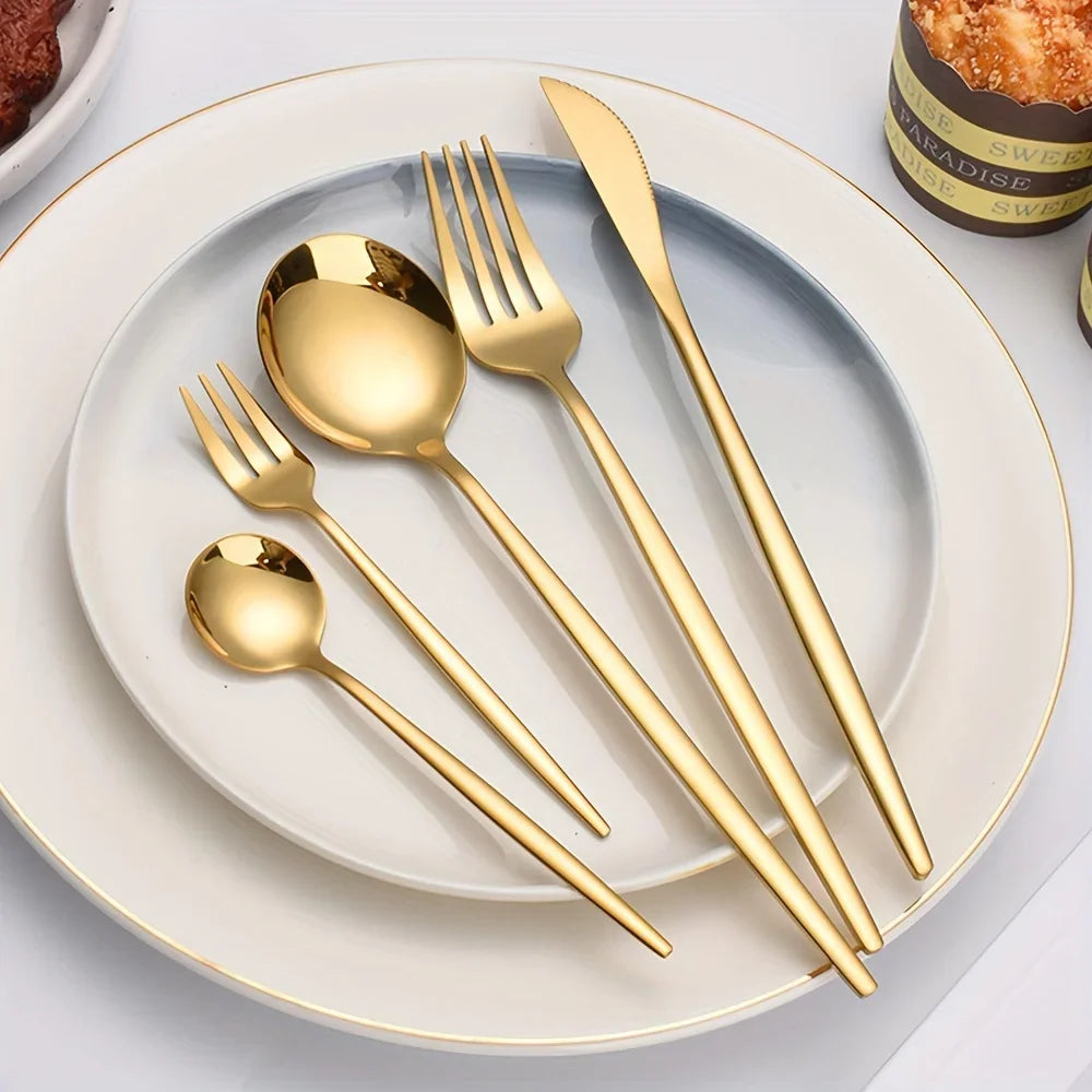 60pcs Stainless Steel - Luxe Golden Cutlery Set