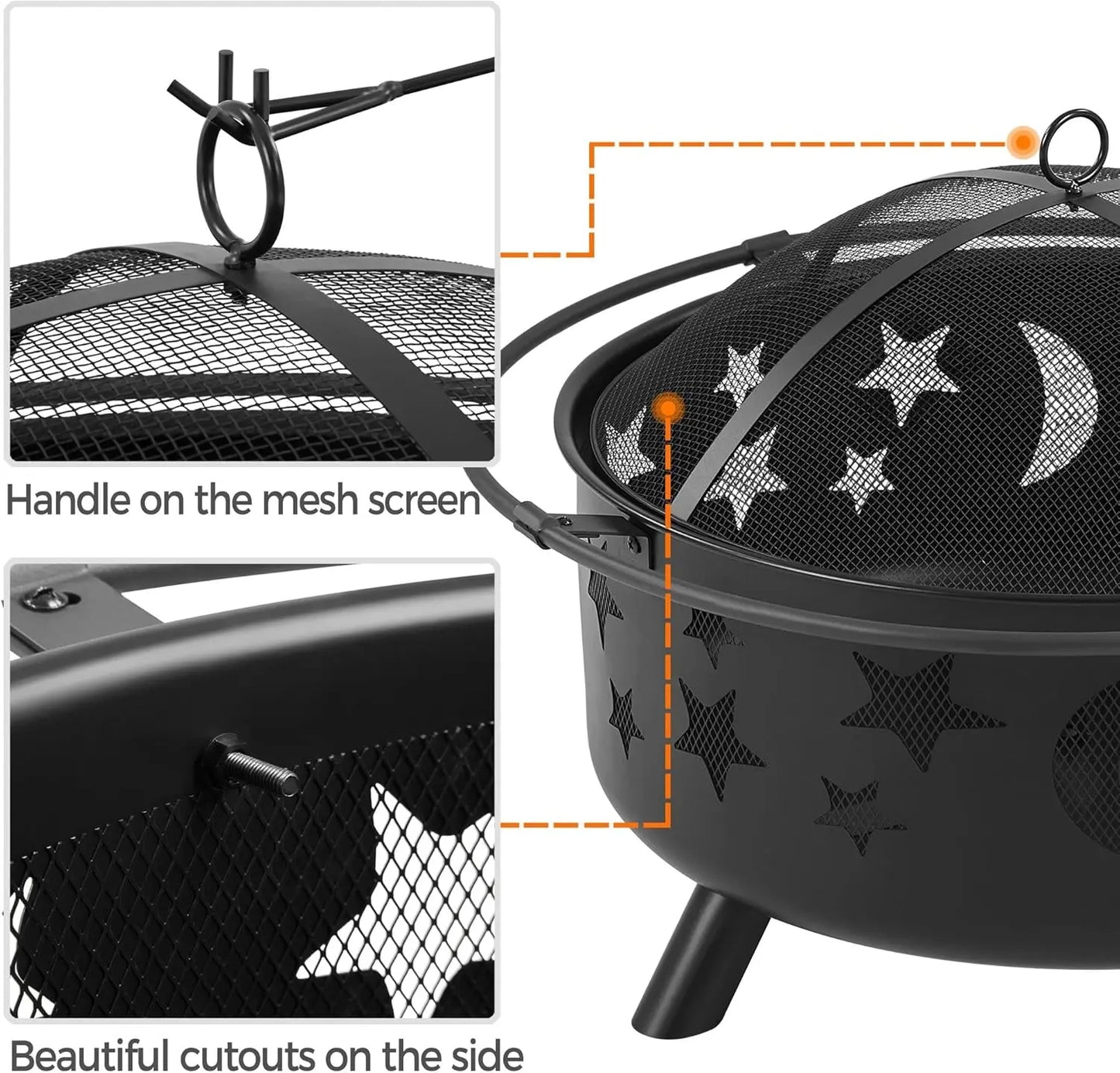 Fire Pit 30 Inch Wood Burning With Spark Screen And Poker