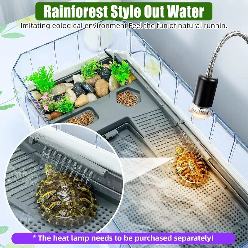 Turtle Tank with Filter-Rain Shower SPA Experience, Water Changes, and Ample Space for Activities-Suitable