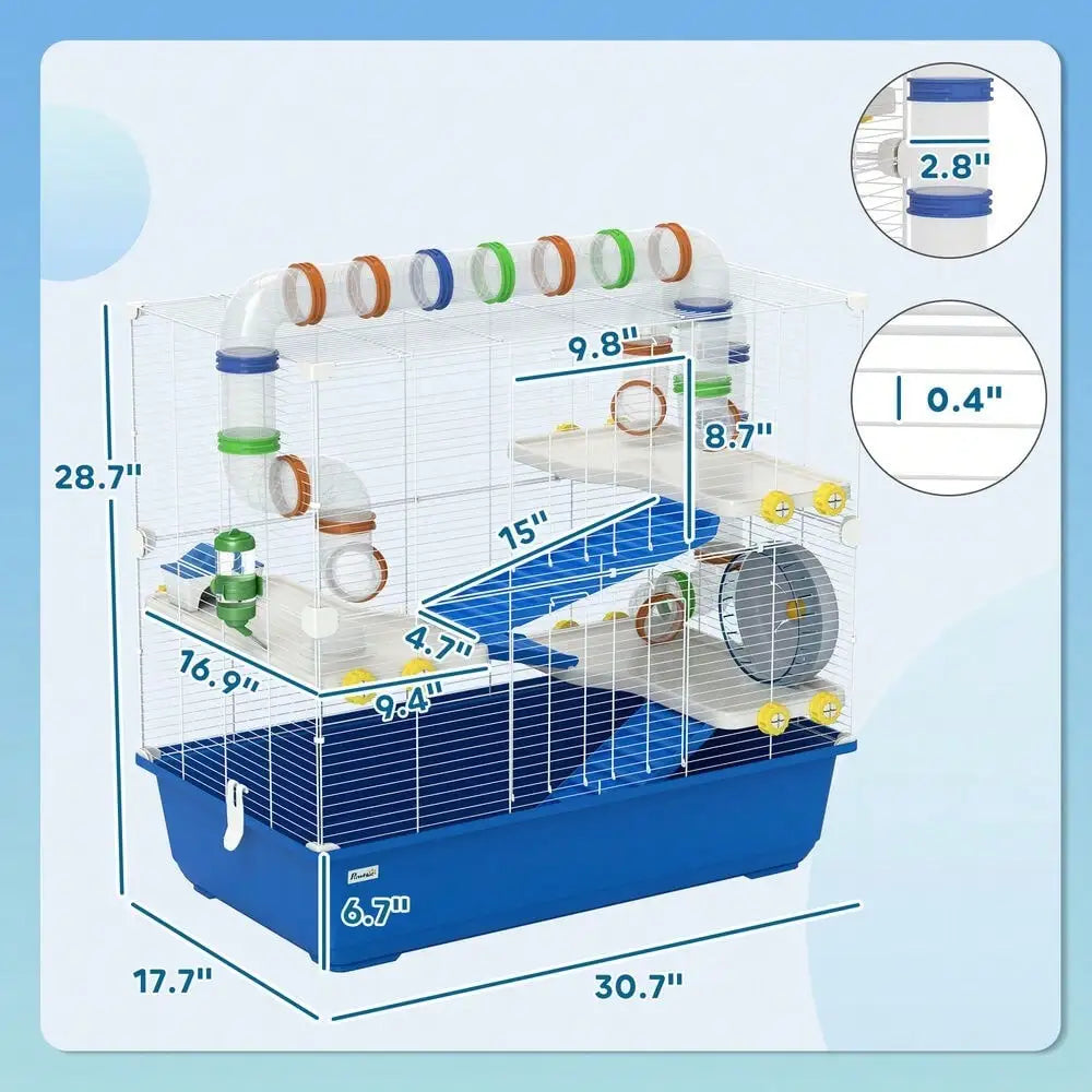 Hamster Cage, 4 Tier Rat Cage with Tunnel Tube System Blue