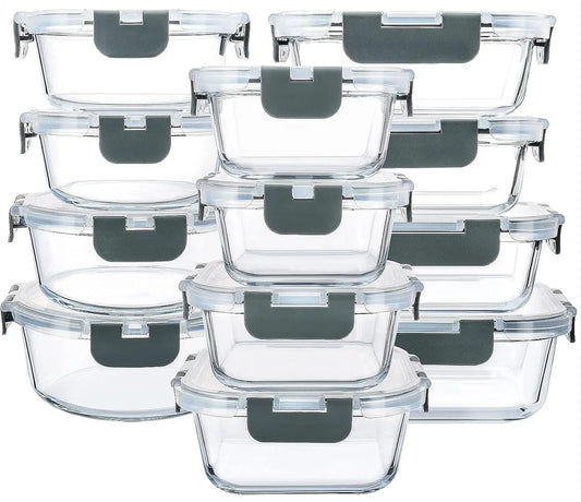 24-Piece Glass Food Storage Containers with Upgraded Snap Locking Lids