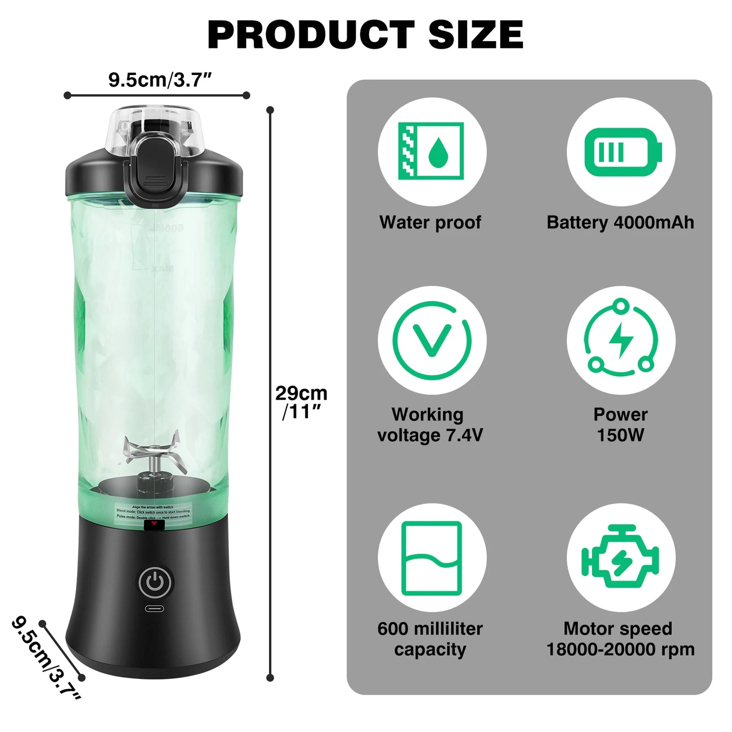 600ml Portable Mini Blender,USB Rechargeable