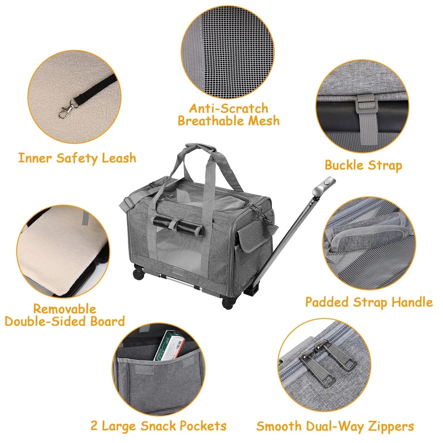 Cat Dog Carrier with Wheels Airline Approved Rolling Pet Carrier