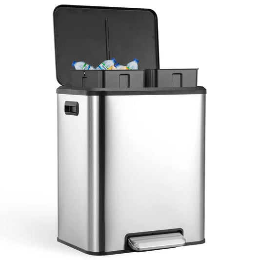 Dual Trash Can, Stainless Steel 2 x 4 Gal (2 x 15L)