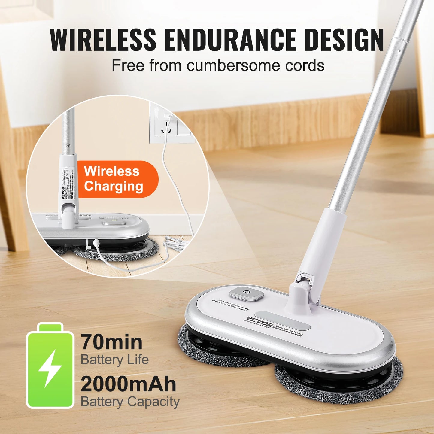 Cordless Electric Mop Up to 40/70 mins Battery