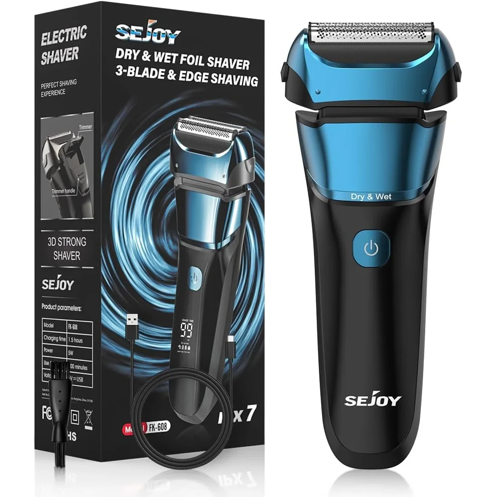 Electric Foil Shaver with 3-Blade Edge Shaving Area