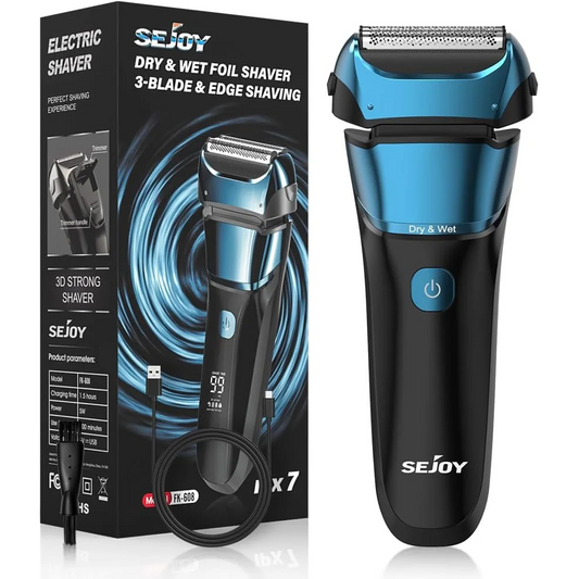Electric Foil Shaver with 3-Blade Edge Shaving Area