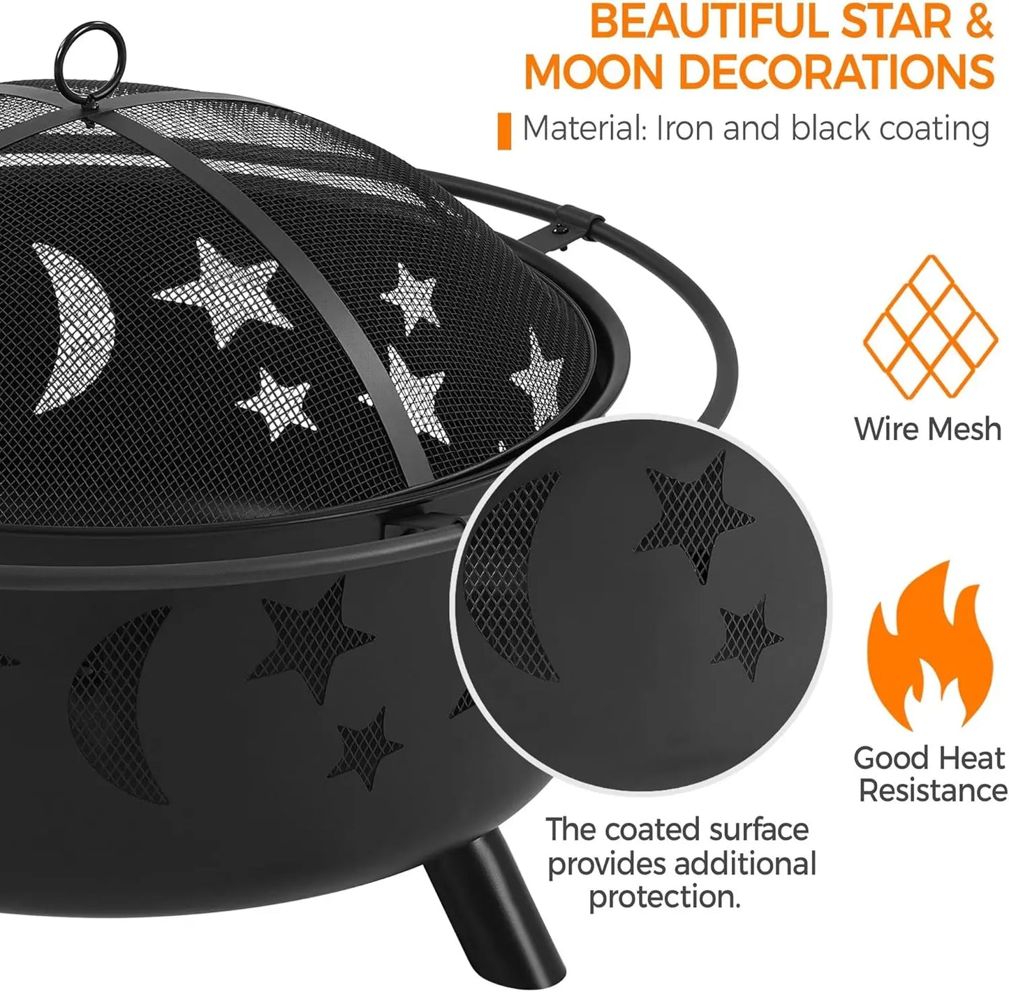 Fire Pit 30 Inch Wood Burning With Spark Screen And Poker