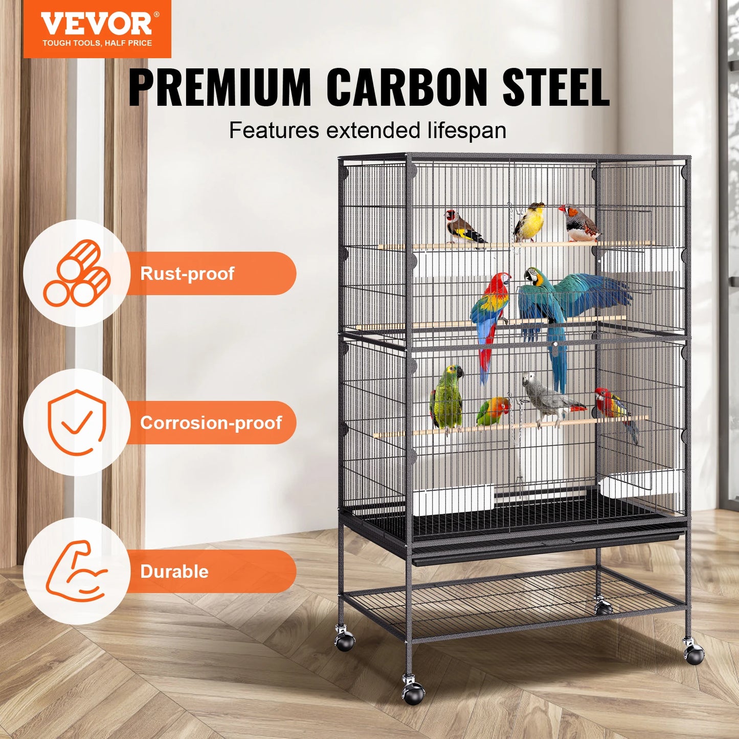 52inch Carbon Steel Flight Bird Cage for Parakeets/Cockatiels/Parrots/Macaw with Rolling Stand