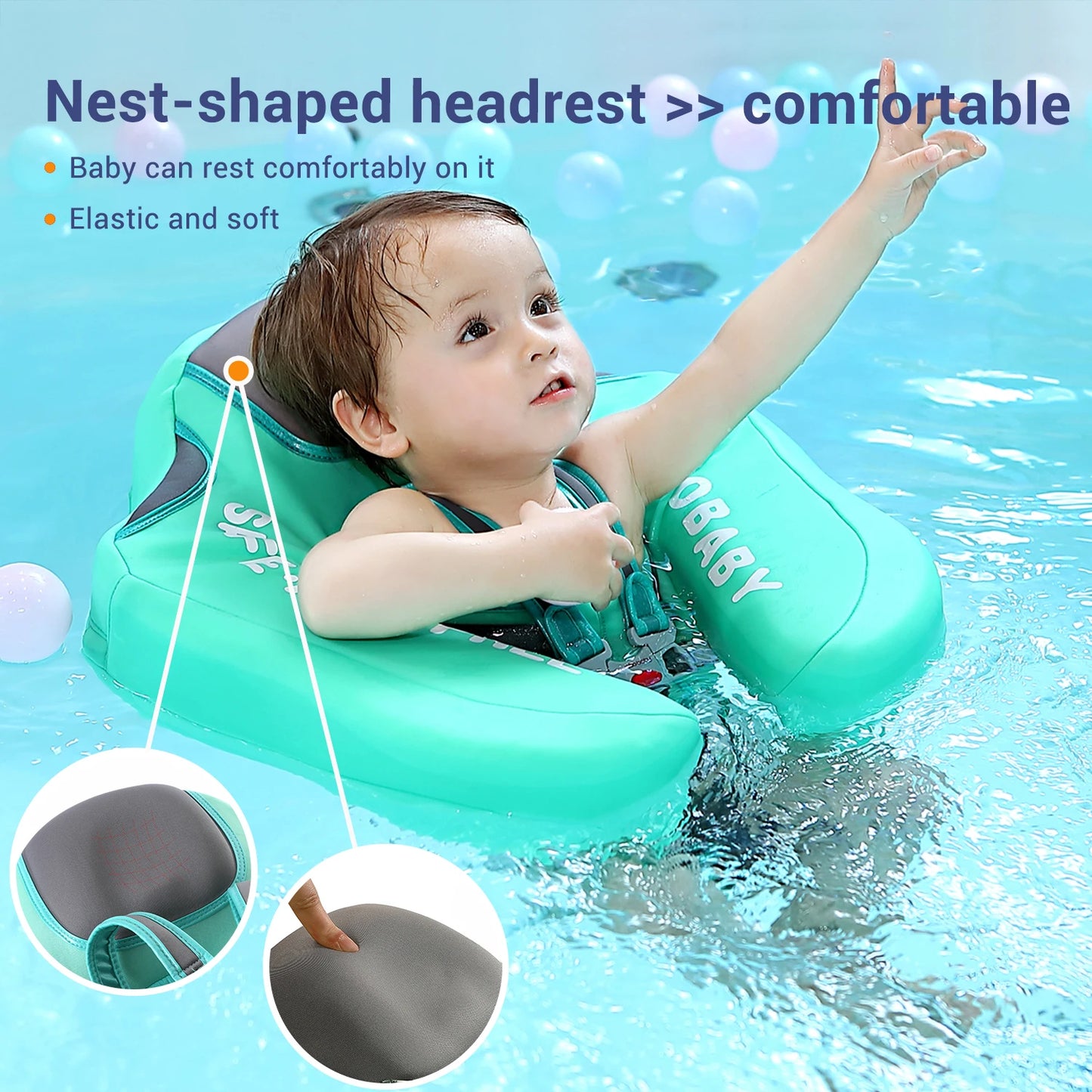 Mambobaby Baby Float with Sunshade Canopy and Crotch Strap Inflatable Safe Core Swimming Pool Accessory