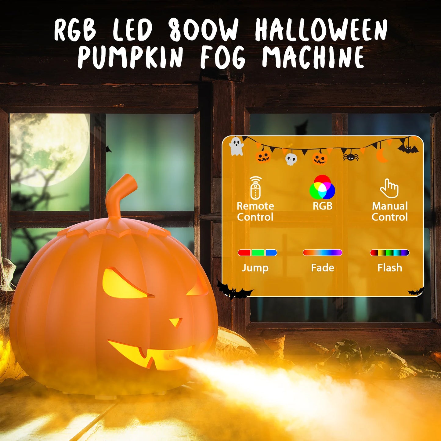Fieryzeal 800W Halloween Fog Machine with RGB LED Lights