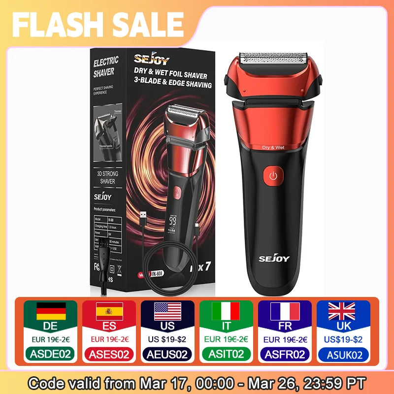 Electric Foil Shaver with 3-Blade Edge Shaving Area