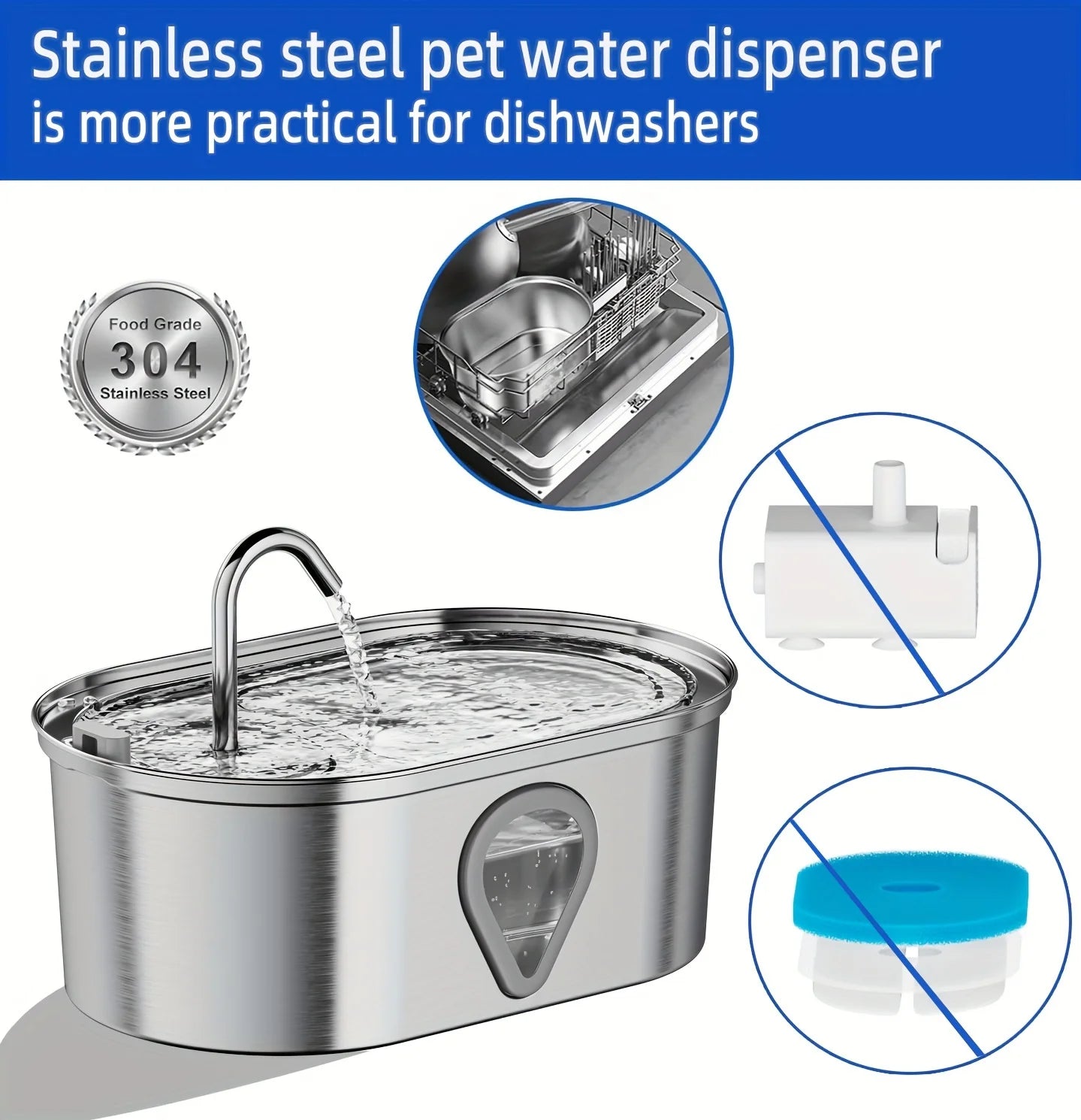 3.5L  automatic stainless steel cat water fountain with LED Lighting