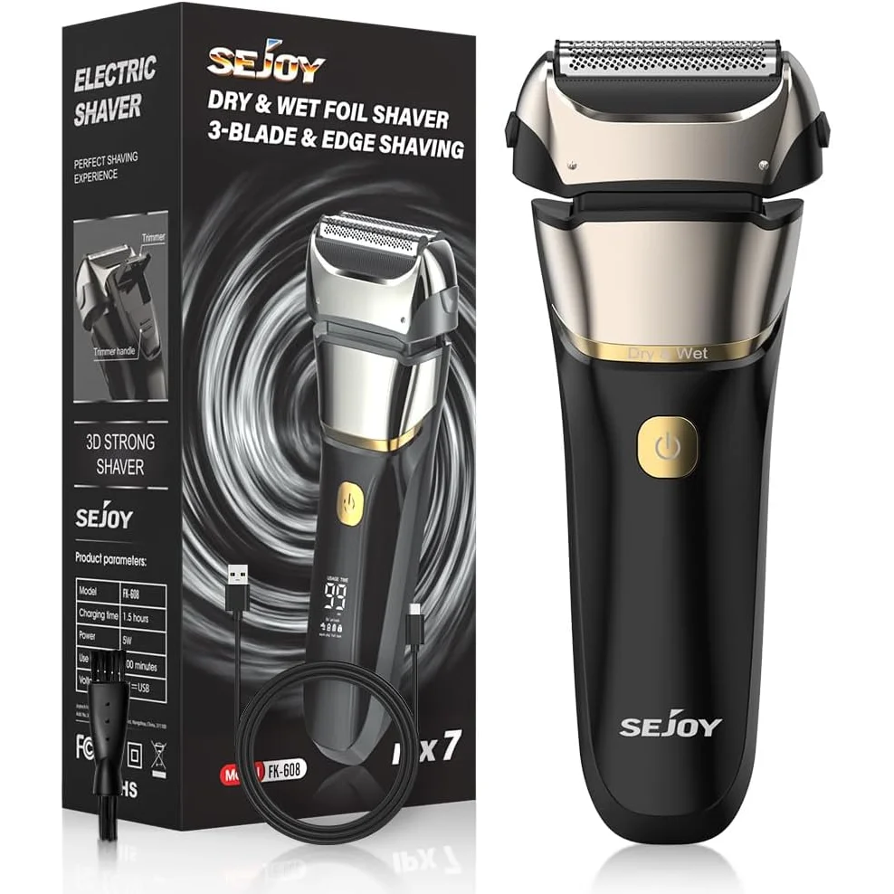 Electric Foil Shaver with 3-Blade Edge Shaving Area